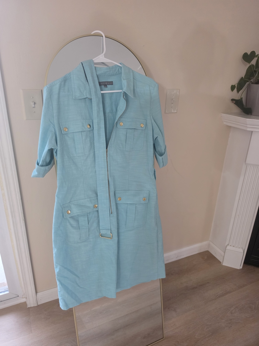 Sharagano Light Blue Utility Trench Coat with Belt